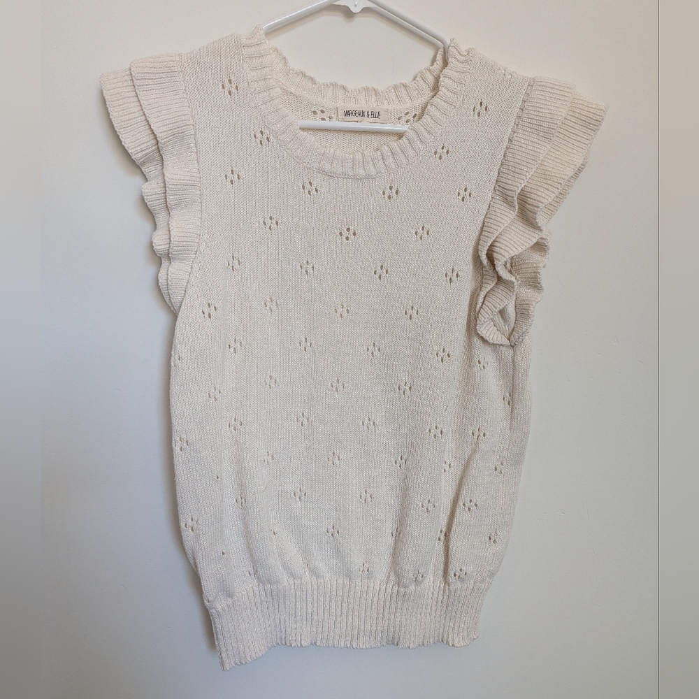Cream Knit Ruffle Sleeve Top